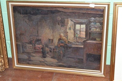 Lot 695 - Richard Wane, Scottish interior with a gentleman playing bagpipes