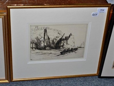 Lot 704 - Nelson Dawson etching, boats off Scarborough