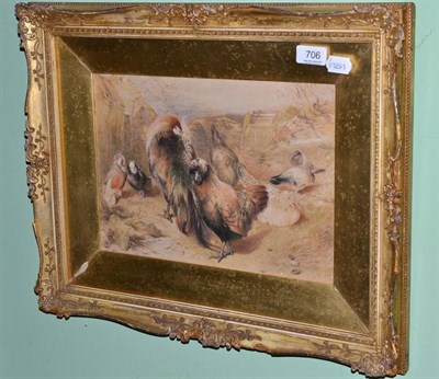 Lot 706 - W Huggins, roosters and hens in a landscape