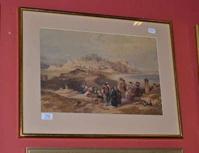 Lot 732 - After David Roberts 'Travellers Resting on the Way to Jaffa', pencil and watercolour