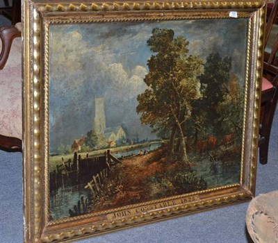 Lot 739 - After John Constable, Dedham Lock and Mill, river landscape with figures