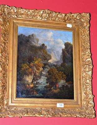 Lot 746 - Follower of Edward Train, upright oil painting of figures in a landscape