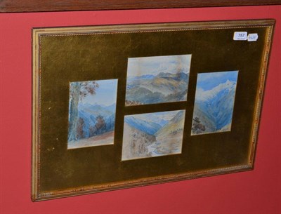 Lot 757 - Four watercolours in one frame, Indian mountain scenes, together with a small grey wash drawing...