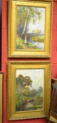 Lot 766 - Frederick Hines (FL 1875-1897) 'Young Angler' and 'Primrose Time' (pair), label to reverse