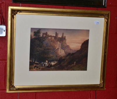 Lot 774 - Style or follower of Henry Gastineau, ruins on a hillside with figures, watercolour