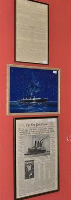 Lot 776 - Gordon Ellis, The Titanic by night, signed and dated 1938, watercolour and bodycolour, together...