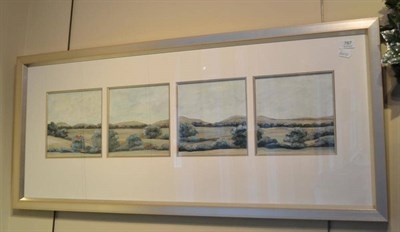 Lot 787 - Landscape acrylic on paper in four continuous panels