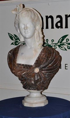 Lot 814 - An Italian two-type carved marble pedestal bust of a woman, late 19th/20th century