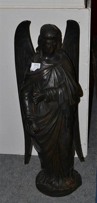 Lot 815 - A bronze figure of an angel, circa 1900, standing and gazing downwards, on circular base, 79cm high