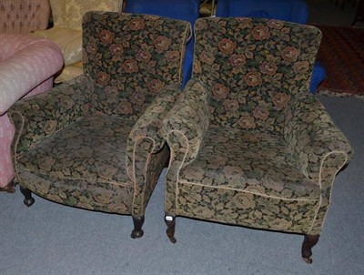 Lot 833 - Two late Victorian armchairs upholstered in green and floral moquet