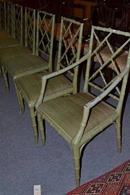 Lot 857 - A set of ten Regency style green painted bamboo dining chairs