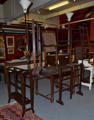 Lot 859 - A mahogany extending table, two standard lamps, commode armchair, five towel rails, two tier...