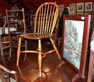 Lot 866 - Stick back chair, oak cake stand and firescreen