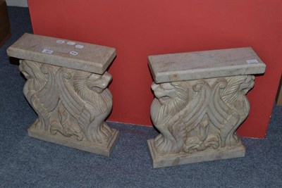 Lot 881 - Pair of Indian carved marble bench supports