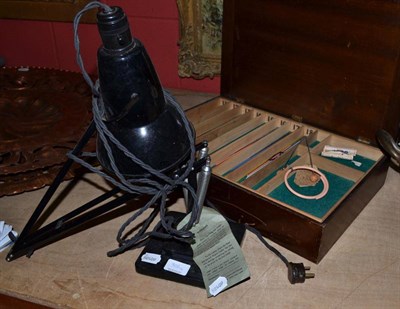 Lot 902 - A mahogany hinged box and a vintage angle poise lamp