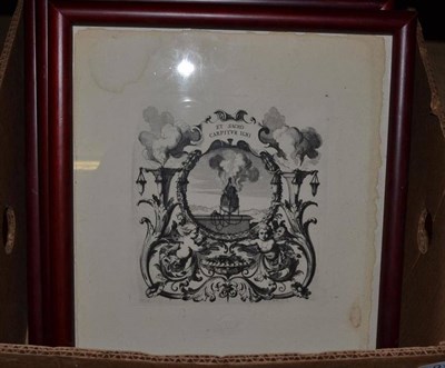 Lot 911 - Eleven framed black and white engravings and a folder of book plates