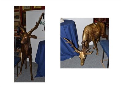 Lot 929 - A pair of contemporary brass models of stags