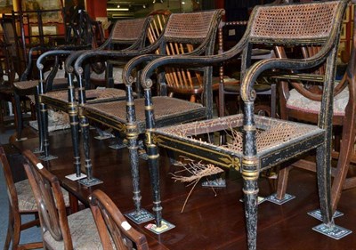 Lot 989 - Three Regency lacquered bergere armchairs and another