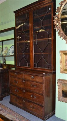 Lot 1000 - George III mahogany large chest of drawers with associated glazed cabinet