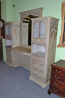 Lot 1012 - Grey painted French dressing table, mirror and stool