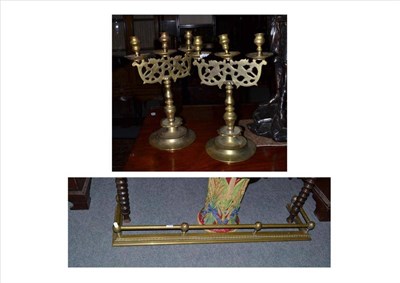 Lot 1039 - Fender, jam pan, candlesticks