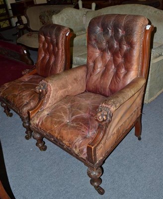 Lot 1071 - A pair of Victorian carved mahogany lion mask chairs