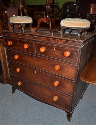 Lot 1086 - Late George III mahogany straight fronted chest fitted later knob handles