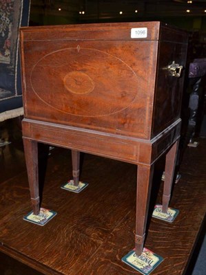 Lot 1096 - A mahogany and satinwood banded work box (converted from a wine cooler)