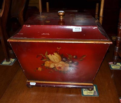 Lot 1114 - 1930's red painted and floral coal box