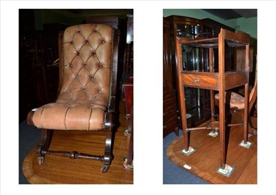 Lot 1115 - A mahogany two tier washstand with central drawer and X-stretcher and a Victorian walnut and...