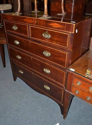 Lot 1121 - George III mahogany cross banded and box wood strung straight fronted chest of drawers