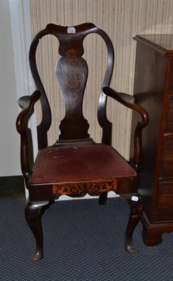 Lot 1167 - Mahogany inlaid armchair and a pair of similar dining chairs