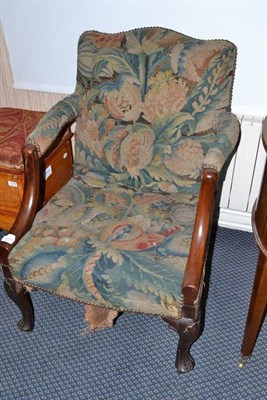 Lot 1177 - A Georgian needlework upholstered mahogany open arm chair (a.f.)