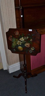 Lot 1190 - Mahogany pole screen with floral and still life painted screen