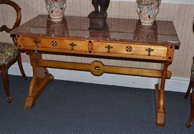 Lot 1194 - Gothic writing table with marble top stamped maker 'R.Robson, Newcastle upon Tyne'