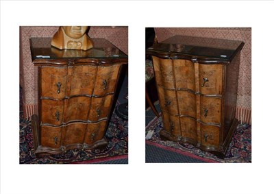 Lot 1201 - Pair of Italian walnut three draw chest of drawers