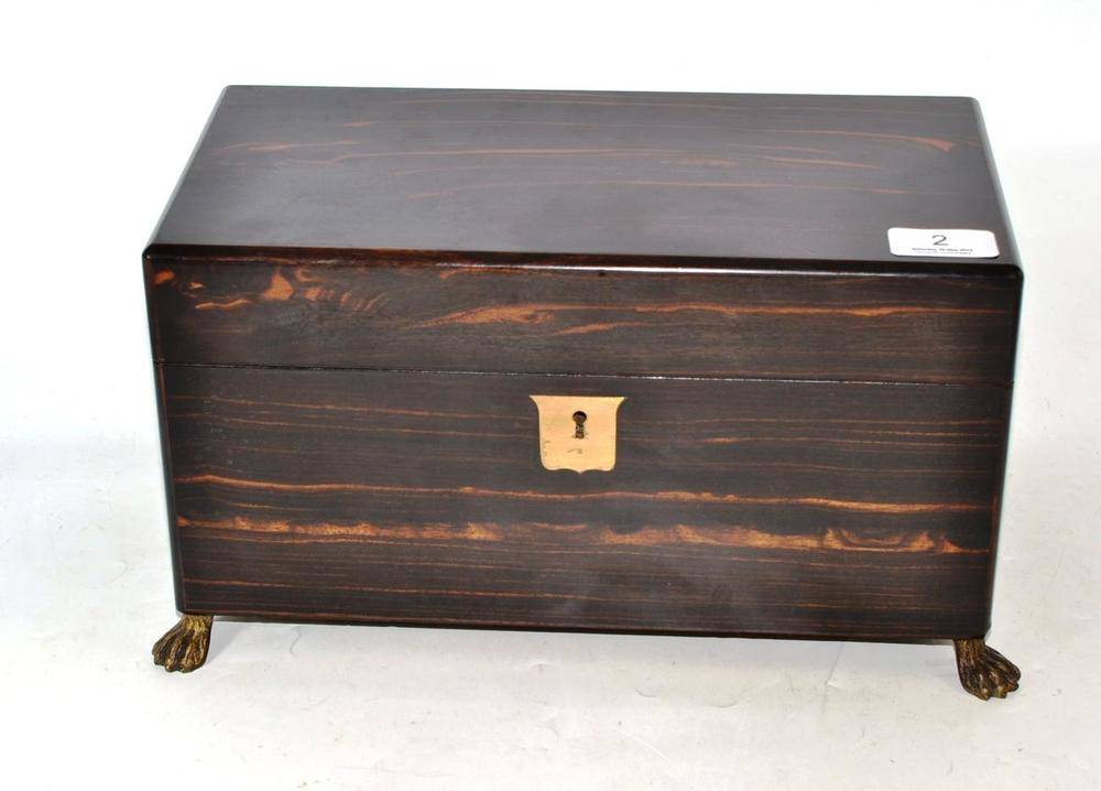Lot 2 - A 19th Century Coromandel Tea Caddy with Satinwood Interior and Glass Mixing Bowl, raised on...