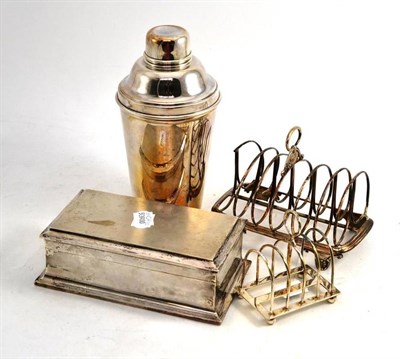 Lot 3 - A William IV Silver Toast Rack, London 1833; A Silver Cigarette Box; A Silver Plated Cocktail...