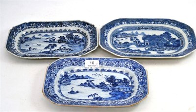 Lot 10 - Three Chinese Qianlong Porcelain Dishes, painted with river landscapes, 26cm to 29cm