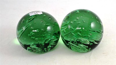 Lot 11 - Two Similar Oversized Victorian Green Glass Dumps, 12cm high