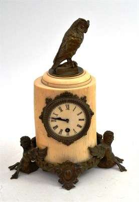 Lot 13 - A Late Victorian Tusk Timepiece, with gilt metal mounts and owl finial, 25cm high