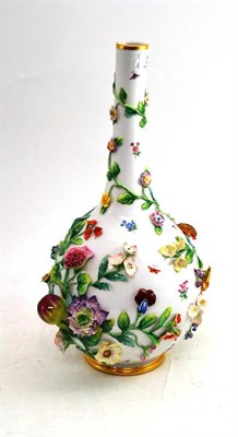 Lot 31 - An Early 20th Century Meissen Flower Encrusted Bottle Vase, 44cm high (losses)  Ex. Renishaw Hall