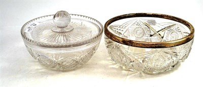 Lot 43 - A Cut Glass Bowl, with silver rim, 25.5cm diameter; and A Cut Glass Bowl and Cover, 23cm...