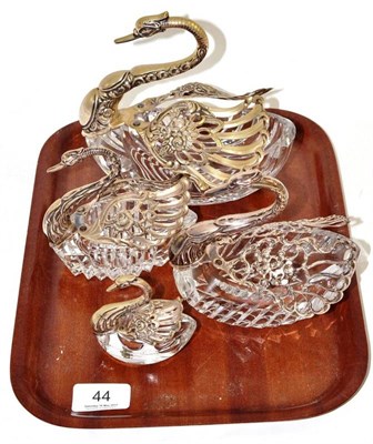 Lot 44 - A Matched Set of Four Silvered Metal and Cut Glass Models of Swans, in graduated form