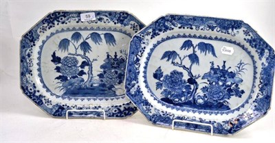 Lot 59 - A Pair of Chinese Porcelain Meat Plates, Qianlong, painted with objects, foliage and rockwork, 37cm