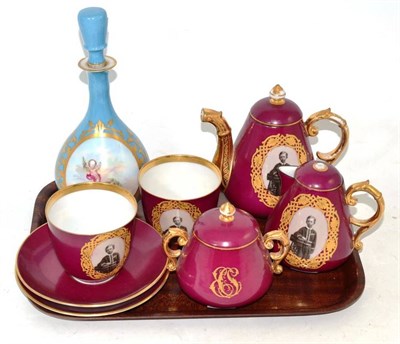 Lot 64 - A 19th Century Russian Porcelain Teaset, claret ground with bust portraits; and A Russian...