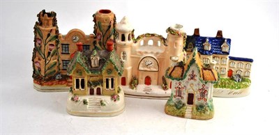 Lot 66 - A Staffordshire Pottery Cottage, 'Stanfield Hall', 13cm high; and Four Other Cottages (5)
