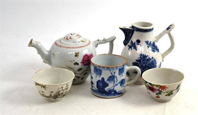 Lot 69 - A Chinese Export Meissen Shaped Jug; A Famille Rose Teapot; A Blue and White Mug; and Two Tea Bowls