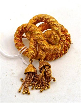 Lot 97 - A Victorian Knot Brooch, with a textured finish, and two tassel drops pendant, measures 4.8cm...