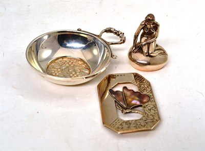 Lot 101 - A Danish Silver Model of a Nude Maiden, 6cm high; Part of a Belt Buckle; and A Modern Silver...